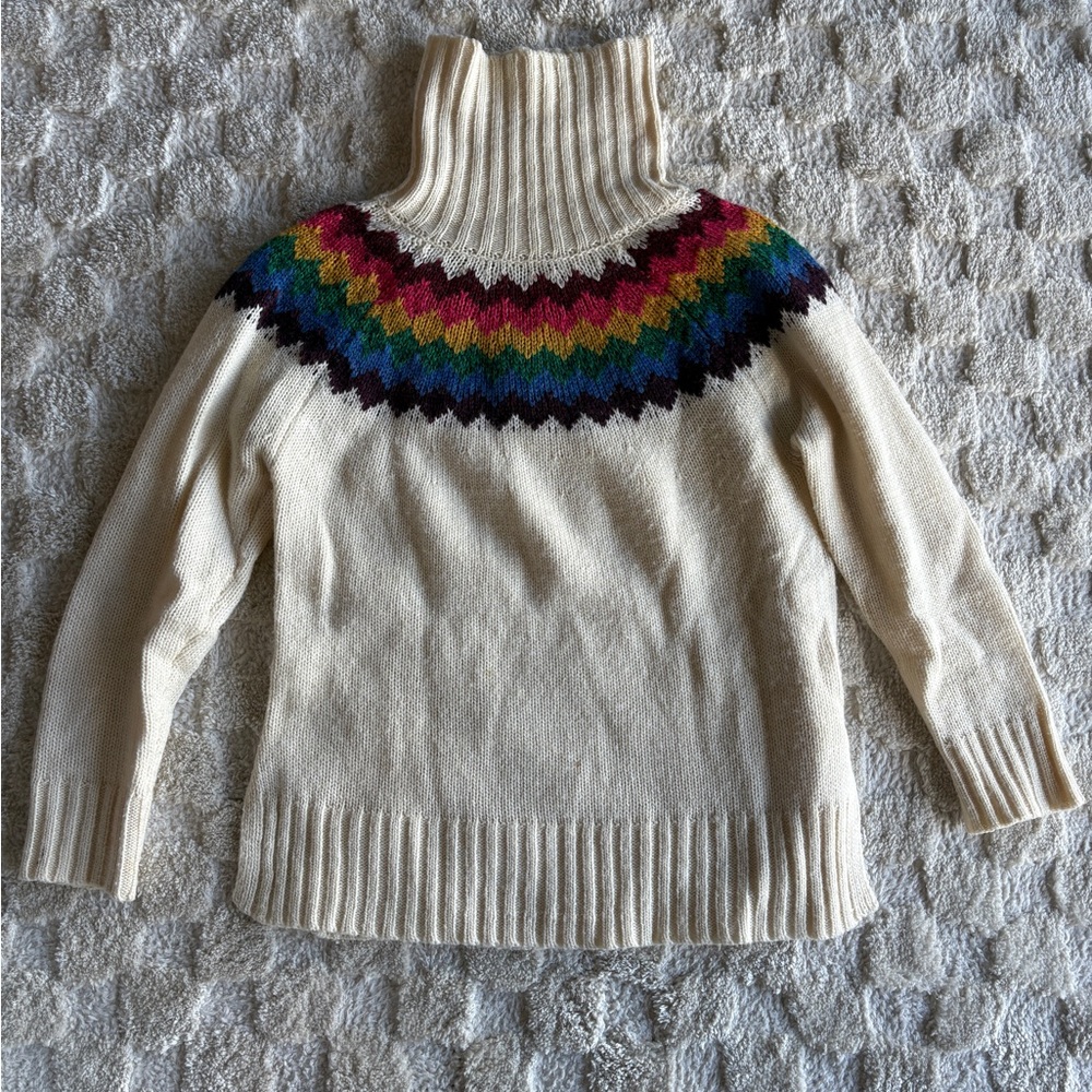 Alya Cream Turtleneck Sweater with Rainbow Yoke